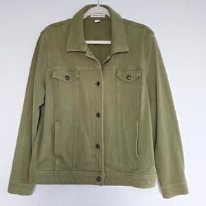 Coldwater Creek Olive Green Button Down Denim Jacket Woman's Size XL